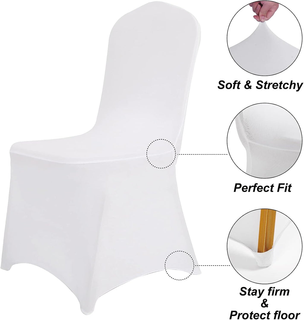 SuperO Waterproof Spandex Chair Cover 25PCS, Stretch Dining Chair Covers, Polyester Outdoor Chair Covers, Protector Stretch Chair Cover for Party Universal, Banquet, Wedding Event, Hotel(White)
