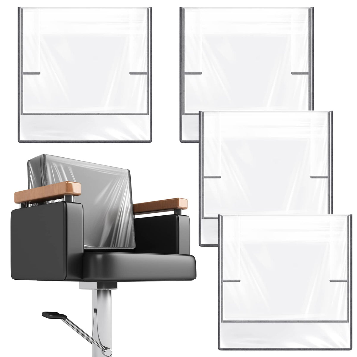 Hoolerry 4 Pcs Salon Chair Cover, Clear Square Chair Protectors, Black Edge