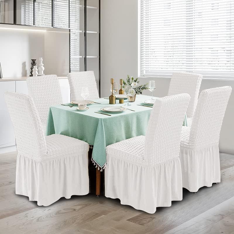 Dorm Chair Cover, Dining Chair Slipcover Stretch Washable with Skirt White