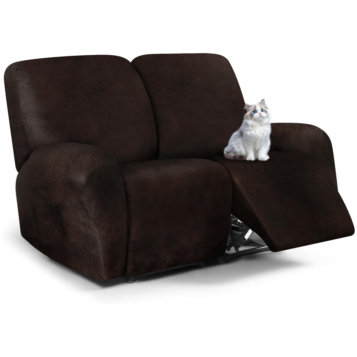 ANARACHON Leather Look Loveseat Recliner Cover, 6-Pieces Stretch Dual Recliner Sofa Covers, Soft Reclining Couch Slipcover, Washable Furniture Protector for Pets (2 Seater,256 Black)
