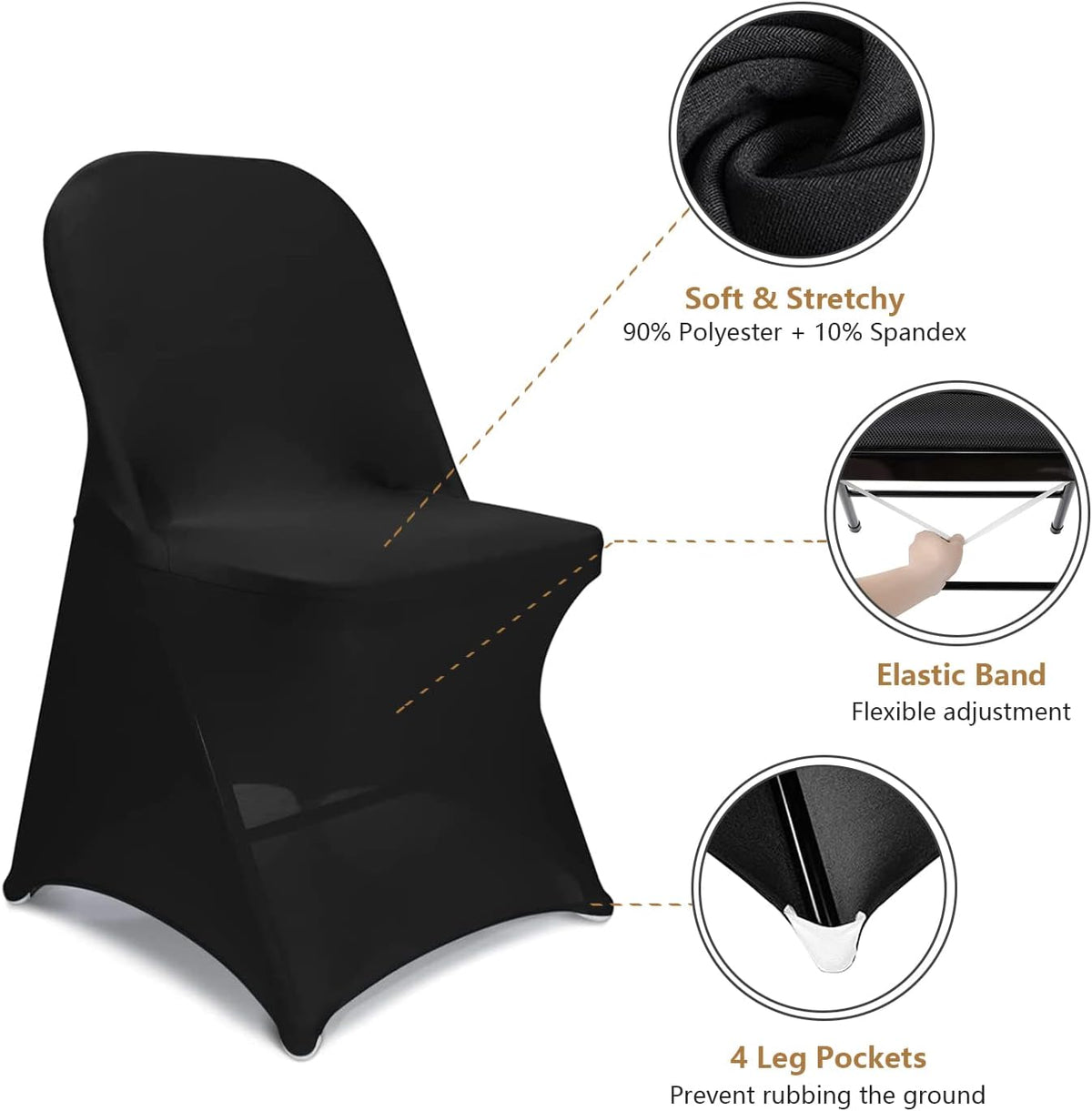 ManMengJi Spandex Folding Chair Covers, Black Folding Chair Slipcovers 6 PCS, Universal Fitted Chair Slipcovers for Wedding, Party, Banquet, Holidays, Celebration