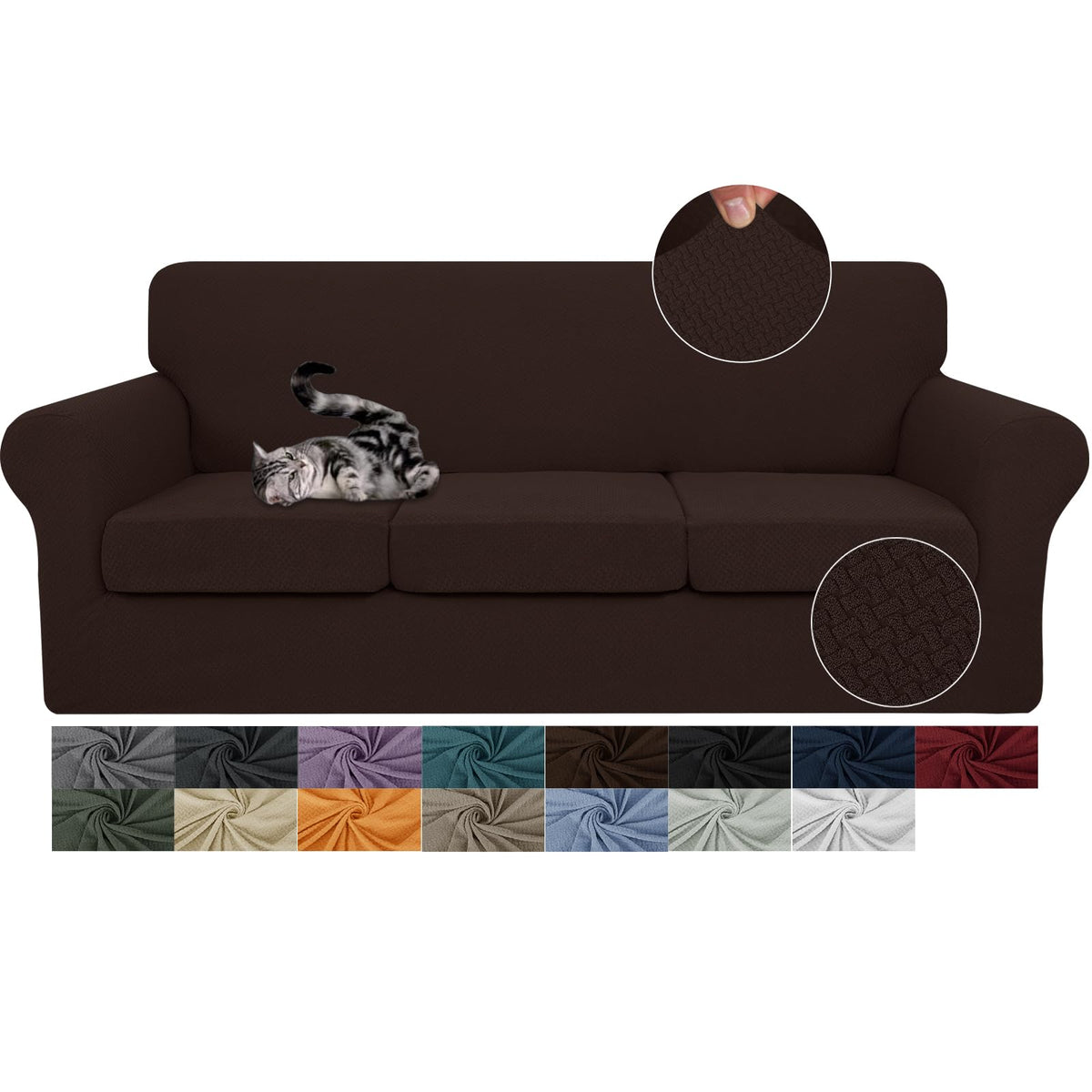 JIVINER 3 Pieces Stretch Couch Covers for 2 Cushion Couch Fitted Thick Loveseat Sofa Slipcover with 2 Seat Cushion Covers for Living Room Pet Dogs (Loveseat, Off White)
