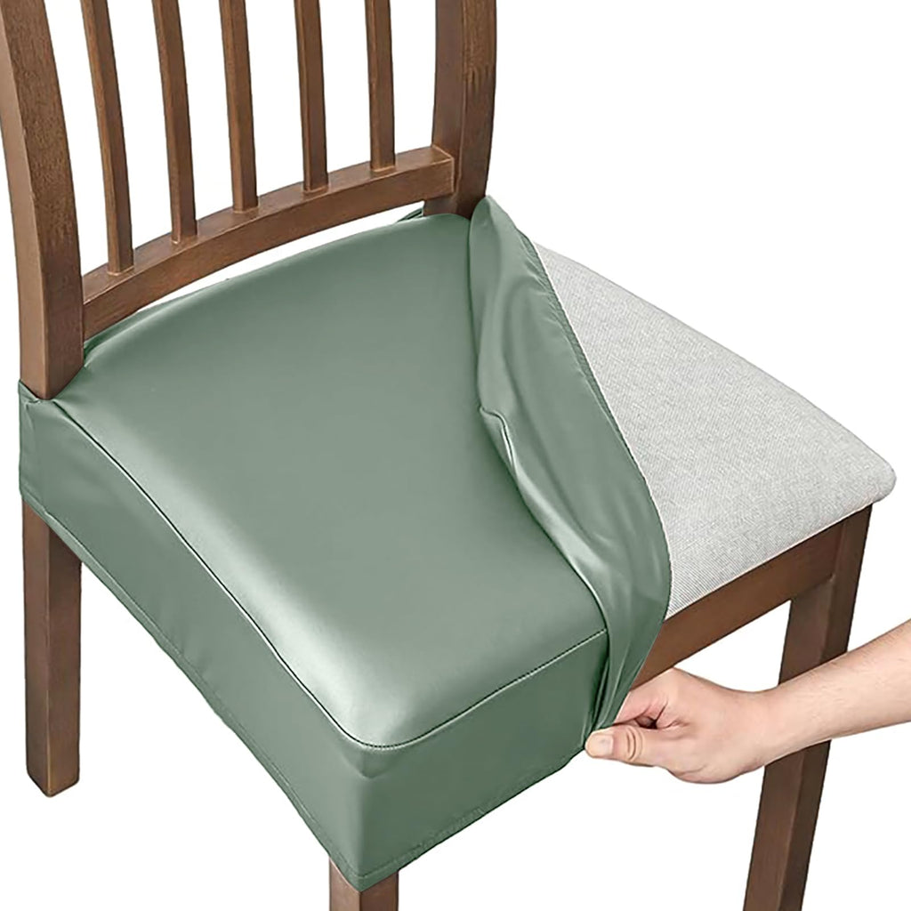 Dioxide Seat Covers Waterproof PU Leather Chair Covers Set of 6 for Dining Chairs,Stretch Fit Removable Chair Seat Protector Slipcovers with Elastic Band for Kitchen, Hotel (Black)