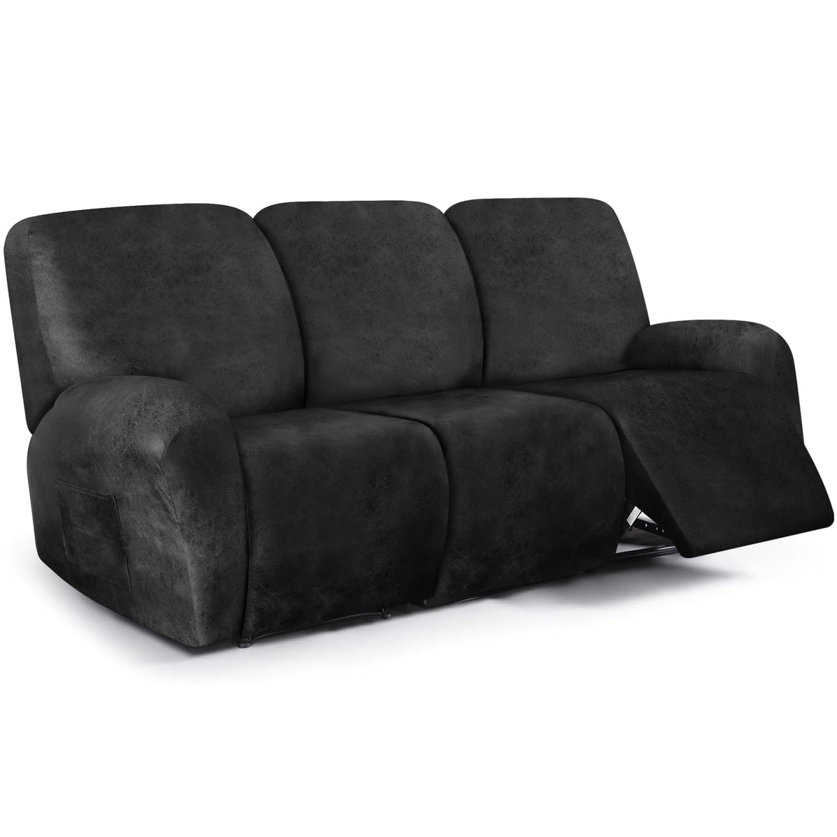 ANARACHON Leather Look Loveseat Recliner Cover, 6-Pieces Stretch Dual Recliner Sofa Covers, Soft Reclining Couch Slipcover, Washable Furniture Protector for Pets (2 Seater,256 Black)