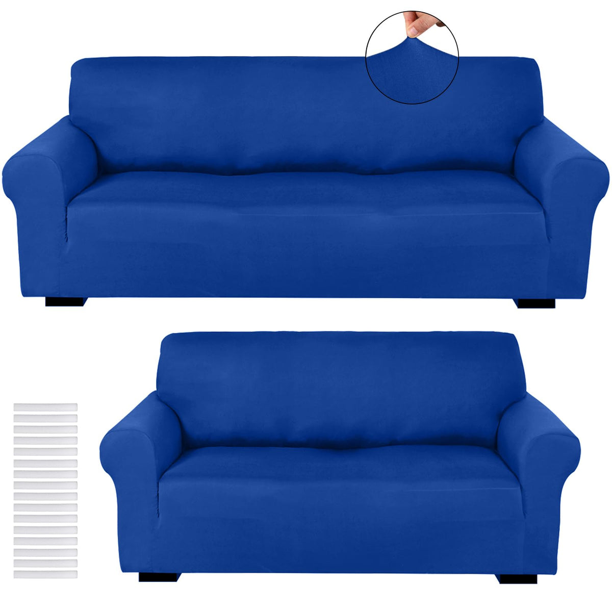Peryiter 2 Pcs Couch and Loveseat Sofa Covers,Navy Blue,Milk Silk