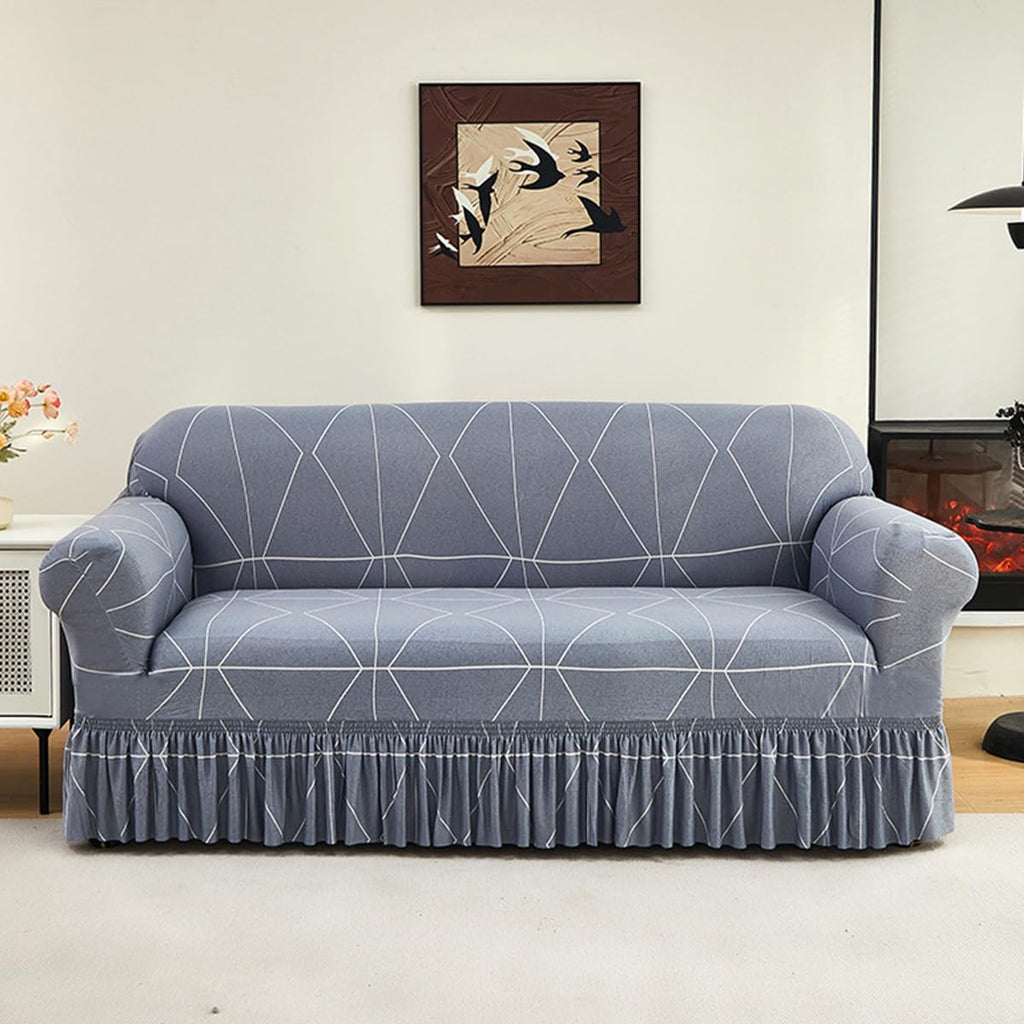 KAIJIE Super Stretch Sofa Slipcover–Non Slip Soft Couch Sofa Cover,Skirt Edge Design with Non Skid Foam and Elastic Bottoms for Crafted from Soft Polyester Printed Pattern（2-Person seat Couch Cover）