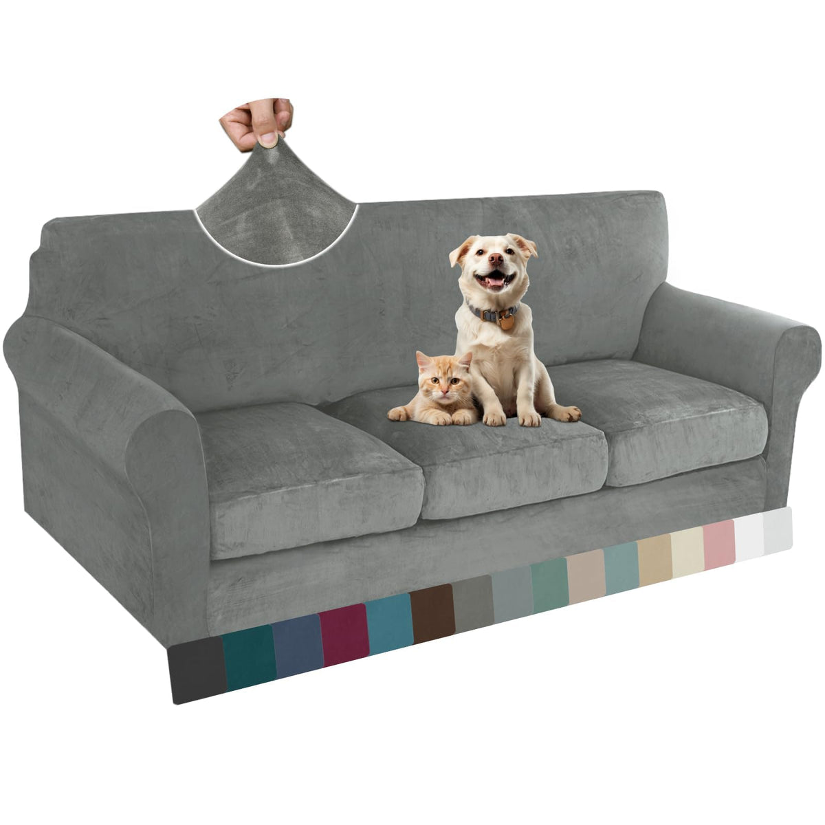ZNSAYOTX 3-Piece Loveseat Slipcovers High Stretch Spandex Sofa Slip Cover Living Room Love Seat Couch Covers for 2 Cushion Couch Jacquard Small Checks Furniture Protector (Dark Grey, Loveseat)