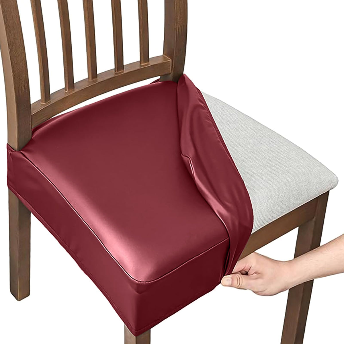 Dioxide Seat Covers Waterproof PU Leather Chair Covers Set of 6 for Dining Chairs,Stretch Fit Removable Chair Seat Protector Slipcovers with Elastic Band for Kitchen, Hotel (Black)