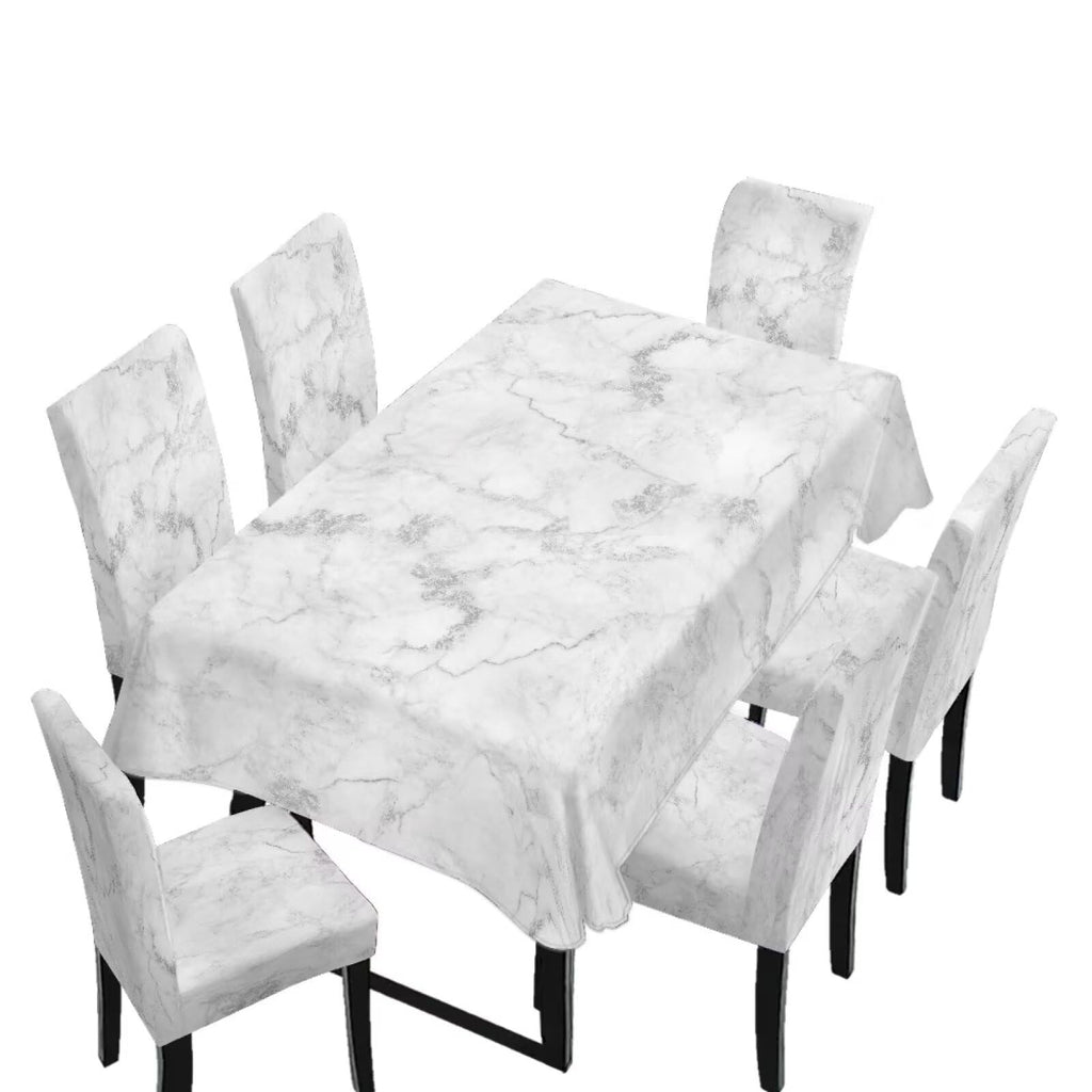 Blue Floral Rectangular Table Cloth & Dining Chair Covers Set of 5, Stain Resistant Wipeable Chair Protectors for Farmhouse Rustic Home Kitchen Party Decor