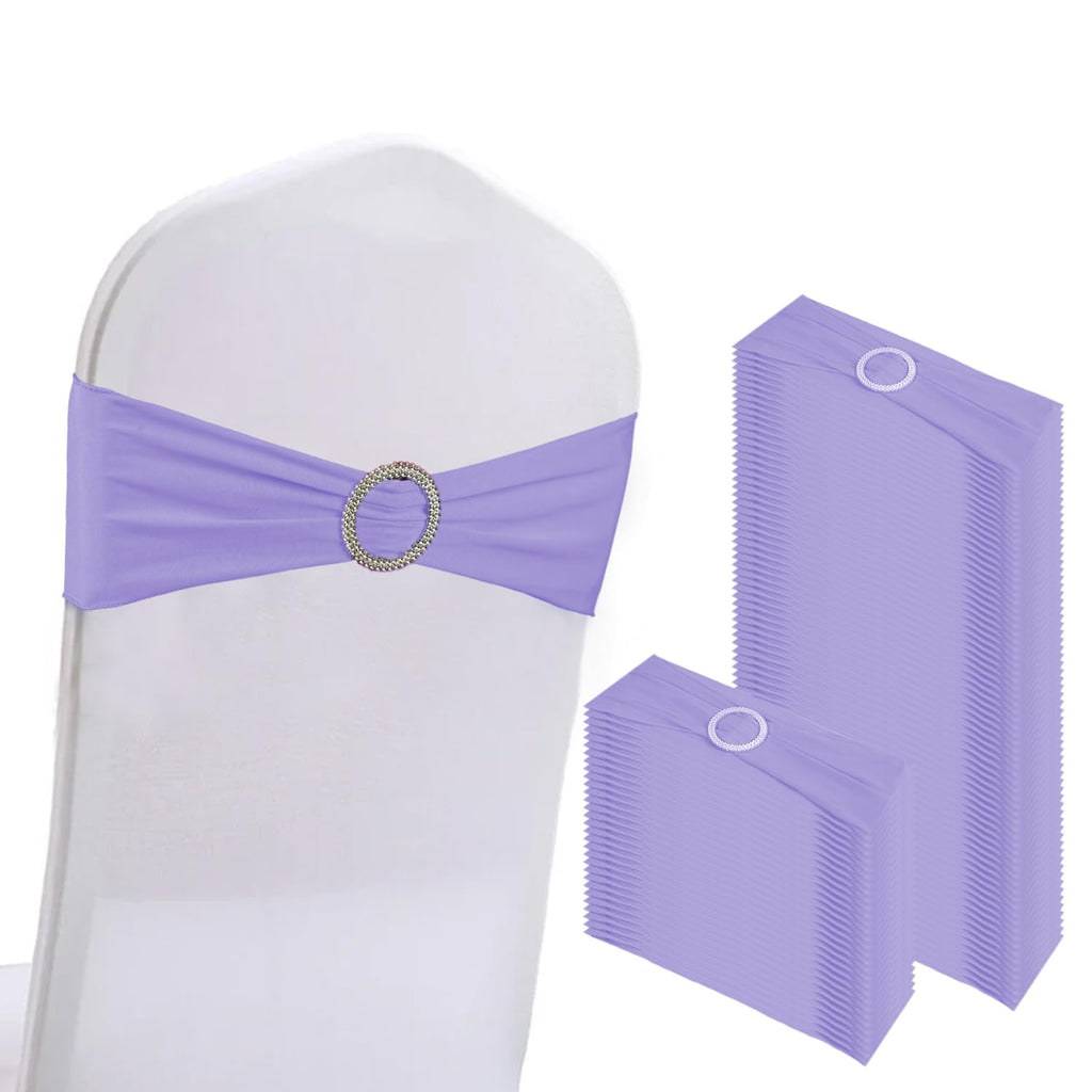WJWHQ 100PCS Spandex Stretch Chair Sashes Bows Elastic Chair Cover Bands Ties with Buckle Slider for Wedding Party Reception Events Universal Ceremony Banquet Decorations (Gold)