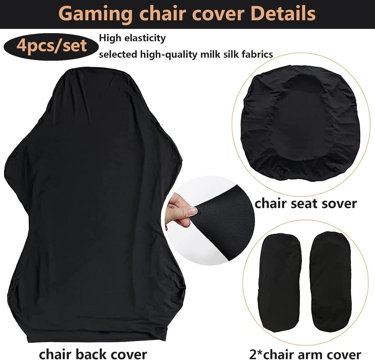 NarSea Gaming Chair Cover, Gaming Chair seat Cover 4pc/Set Office Chair Cover Stretchable with armrest/Back Covers/Chair seat Cover, Gamer Chair Cover of Computer Video Game Office Chair Cover