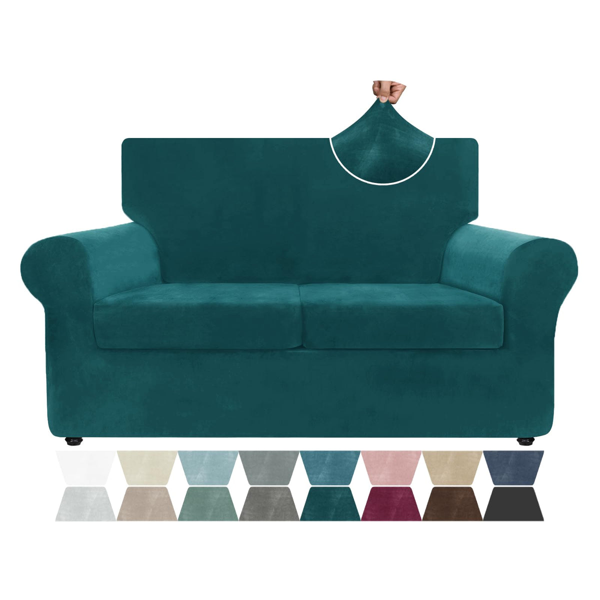 ZNSAYOTX 3-Piece Loveseat Slipcovers High Stretch Spandex Sofa Slip Cover Living Room Love Seat Couch Covers for 2 Cushion Couch Jacquard Small Checks Furniture Protector (Dark Grey, Loveseat)