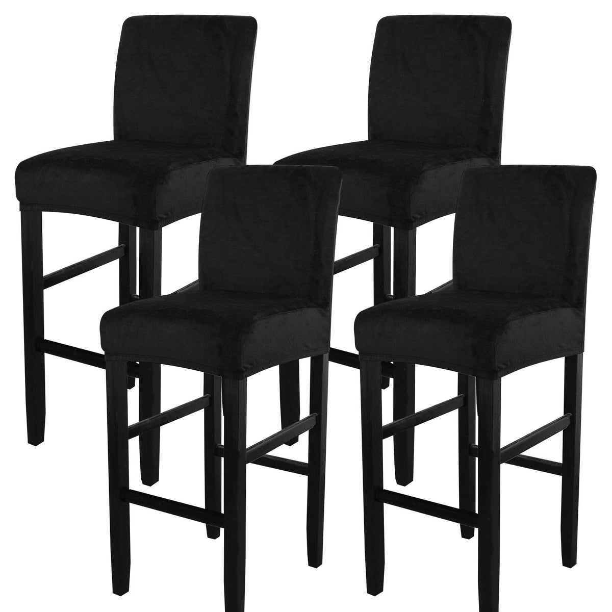 SearchI Bar Stool Covers Set of 4, Stretch Washable Barstool Seat Covers, Counter Height Chair Covers for Kitchen Dining Room Cafe (Beige Linen-Look Print)