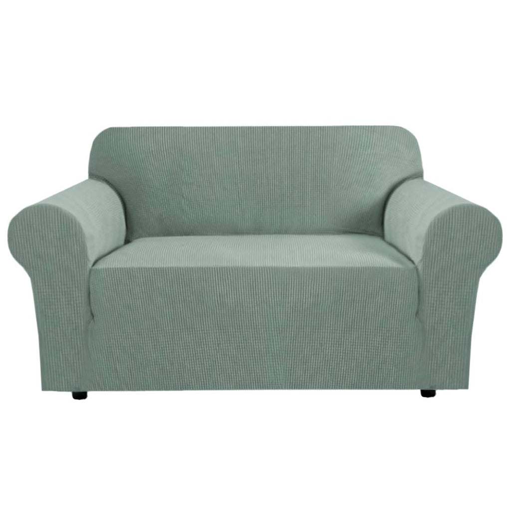 H.VERSAILTEX Stretch Couch Cover Loveseat Covers for 2 Cushion Couch Sofa Slipcover for Love Seat 1 Piece with Elastic Bottom, Checked Jacquard Fabric, Loveseat 58"-70" Wide, Butter Cream