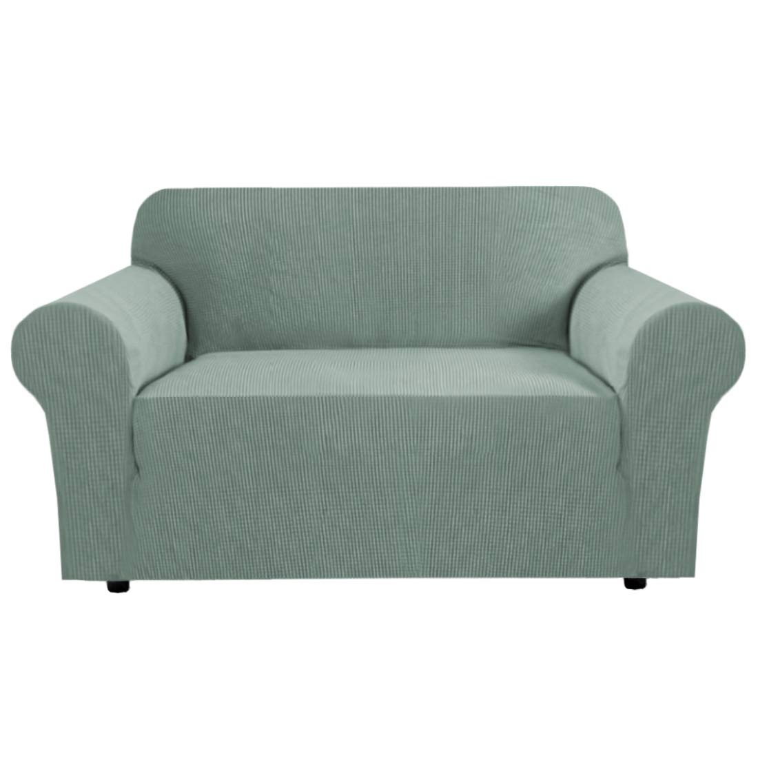 H.VERSAILTEX Stretch Couch Cover Loveseat Covers for 2 Cushion Couch Sofa Slipcover for Love Seat 1 Piece with Elastic Bottom, Checked Jacquard Fabric, Loveseat 58"-70" Wide, Butter Cream
