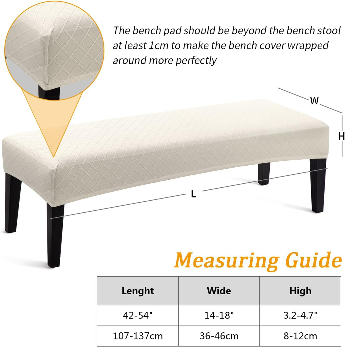 Fuloon Stretch Jacquard Dining Bench Cover - Anti-Dust Removable Bench Slipcover Washable Seat Cushion Protector for Bedroom, Kitchen, Hotel, Banquet (Beige)