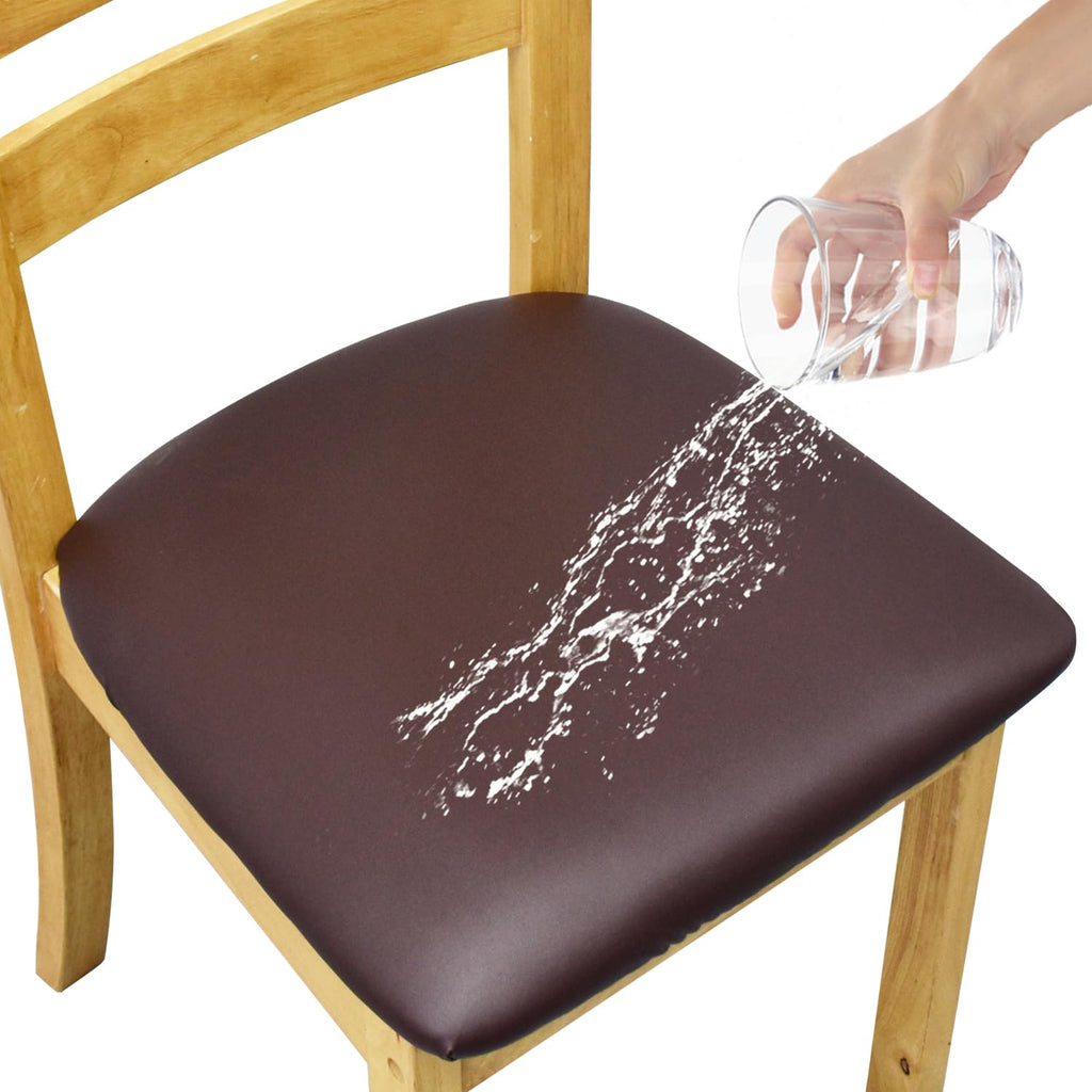 Leather Stretch Chair Seat Covers Waterproof Cushion (Black,4 PCS)