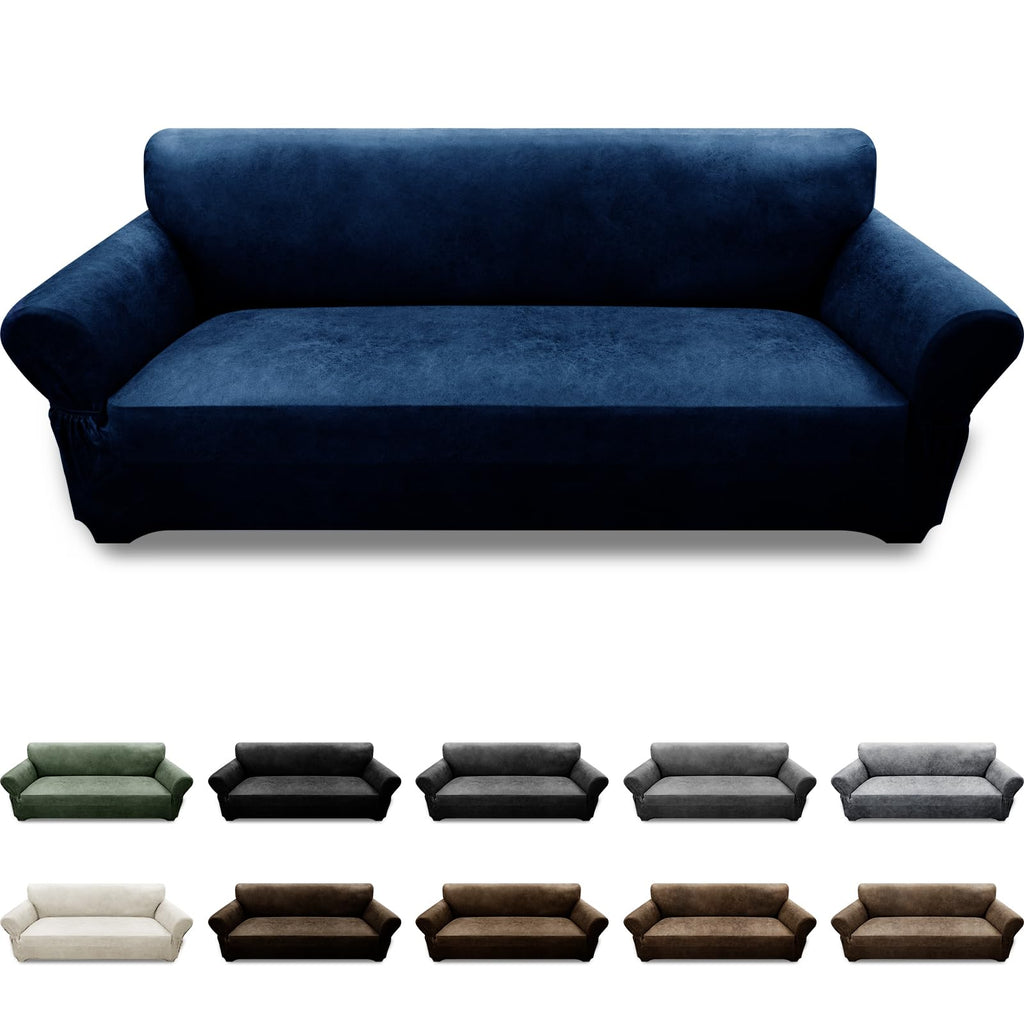3-Pieces T Cushion Loveseat Slipcovers Leather Look Couch Cover Loveseat Covers for 2 Cushion Couch Furniture Protector Stretch Sofa Cover with 2 Individual T Cushion Seat Covers, Brown