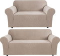 H.VERSAILTEX Stretch Loveseat Cover Bundles Sofa Slipcover, Furniture Protector, Plaid Pattern, Removable and Washable, Sand