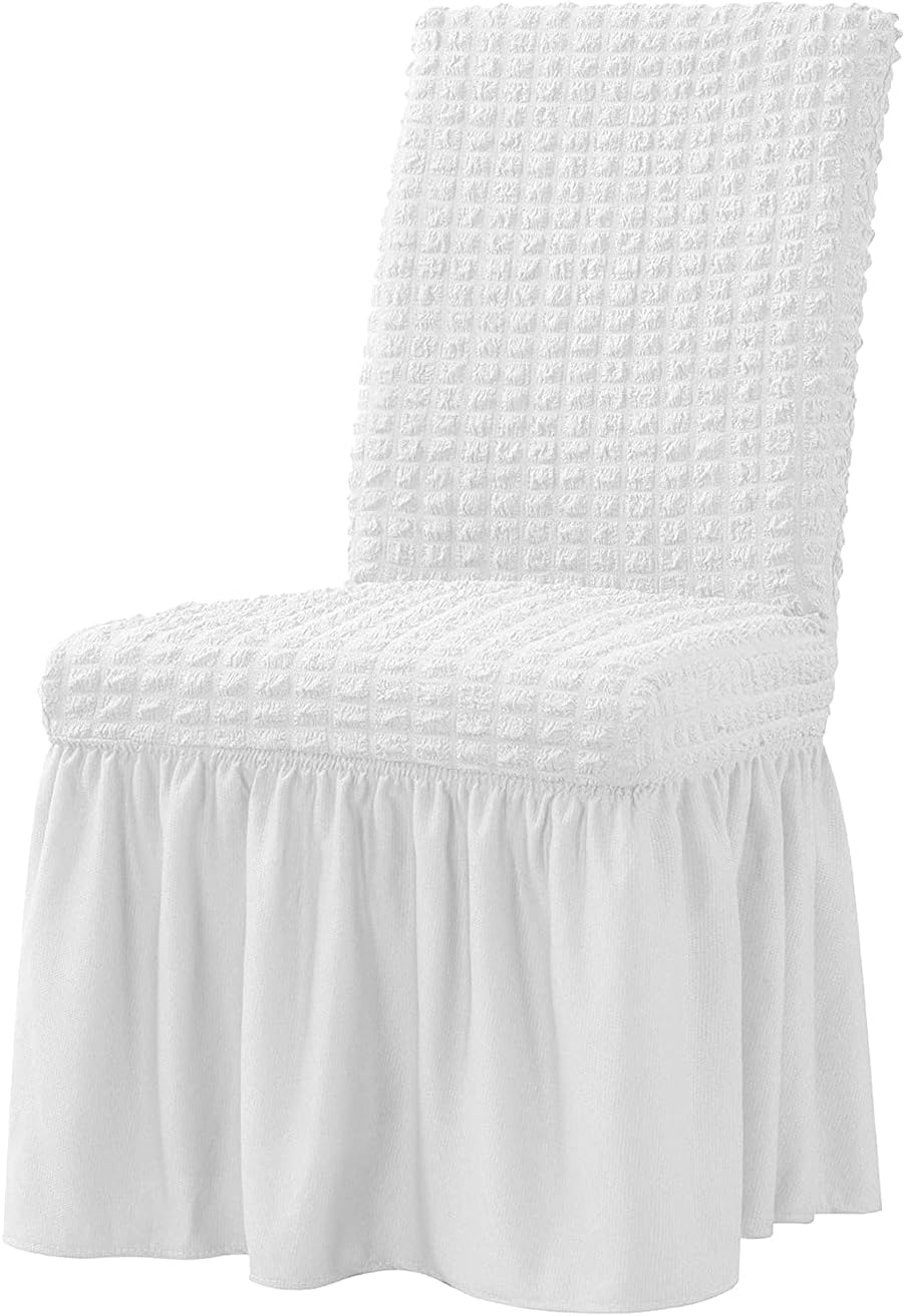 Dorm Chair Cover, Dining Chair Slipcover Stretch Washable with Skirt White
