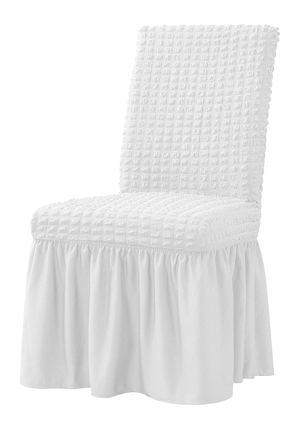 Dorm Chair Cover, Dining Chair Slipcover Stretch Washable with Skirt White