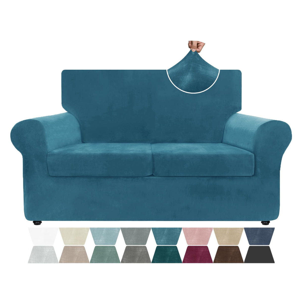 ZNSAYOTX 3-Piece Loveseat Slipcovers High Stretch Spandex Sofa Slip Cover Living Room Love Seat Couch Covers for 2 Cushion Couch Jacquard Small Checks Furniture Protector (Dark Grey, Loveseat)
