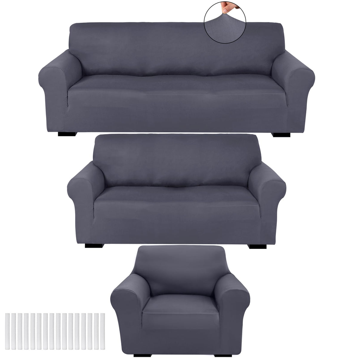 Peryiter 3 Pcs Couch and Loveseat Sofa Covers,Gray Dm,Milk Silk