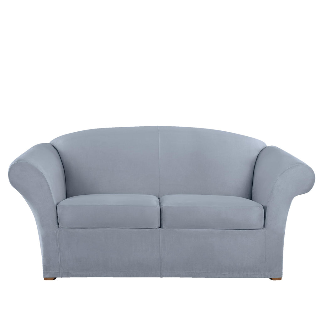SureFit Home Décor Soft Suede Box Cushion Loveseat One Piece Slipcover, Relaxed Fit, Polyester, Machine Washable, Chocolate Color