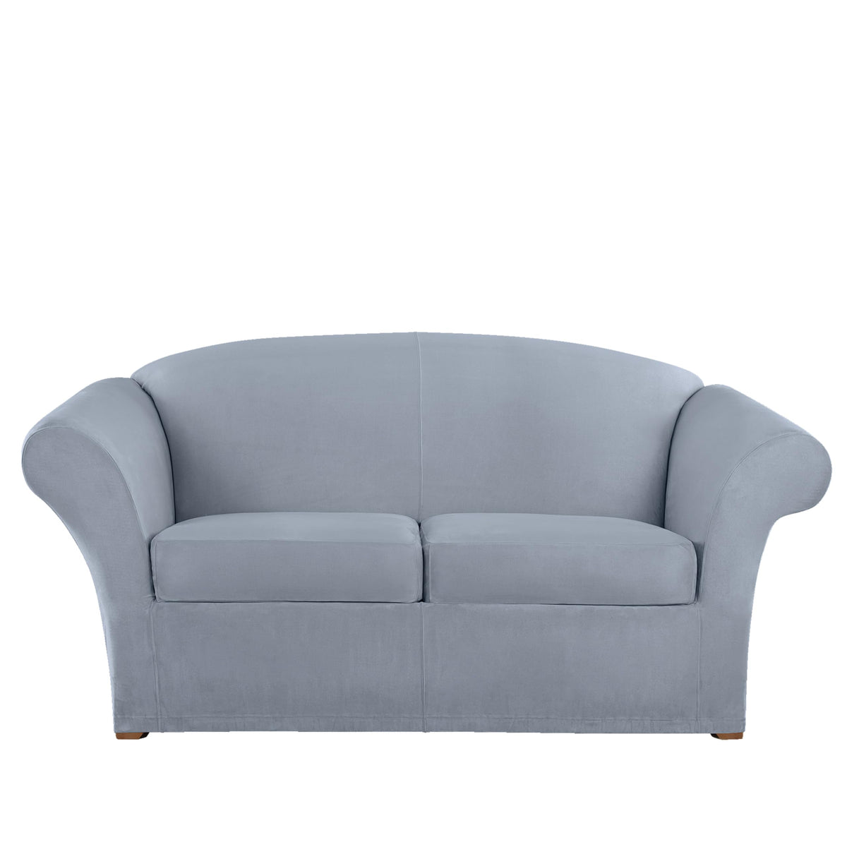 SureFit Home Décor Soft Suede Box Cushion Loveseat One Piece Slipcover, Relaxed Fit, Polyester, Machine Washable, Chocolate Color