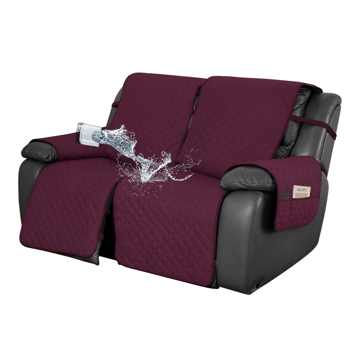 Easy-Going Waterproof Recliner Loveseat Sofa Cover with Pocket, 1-Piece Reversible Couch Cover for 2 Seat Recliner, Protector with Elastic Straps for Pets(Recliner Loveseat, Gray/Light Gray)