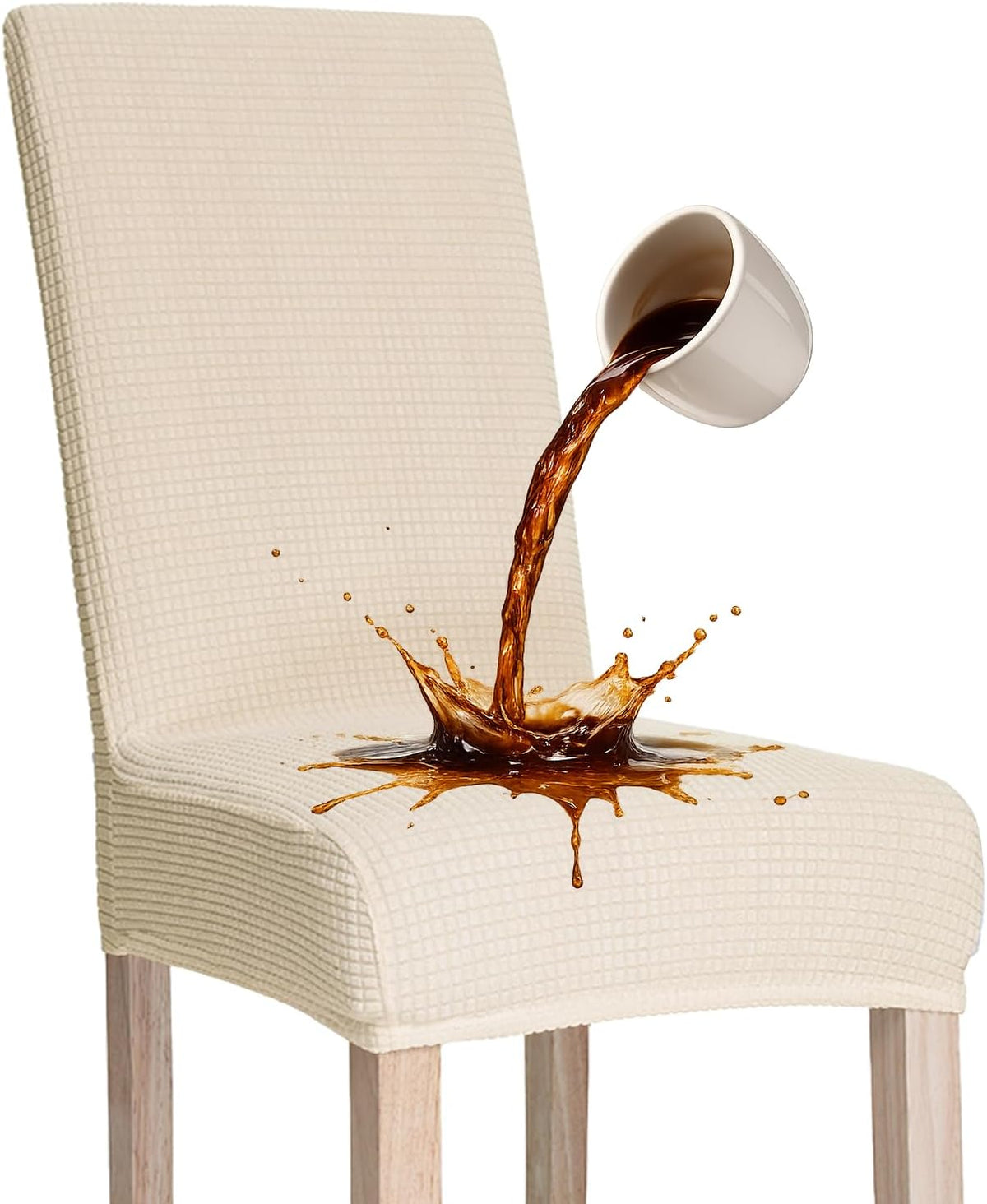 Waterproof Dining Chair Covers Set of 4, Beige Stretch Slipcovers