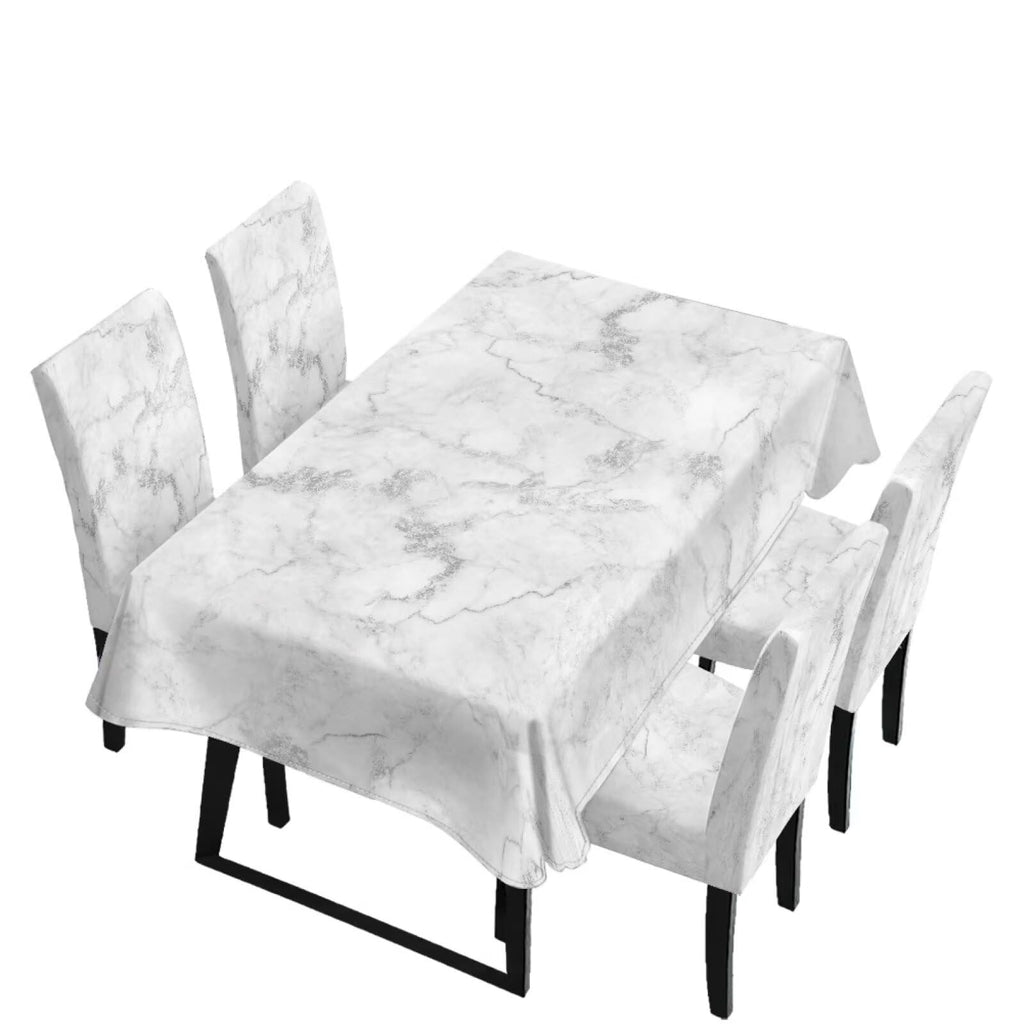 Light Grey 7 Pcs Tablecloth and Chair Covers Set Removable Chair Covers Set of 6 with Table Cover for Dining Room Washable Furniture Protector for Family Gathering Potluck