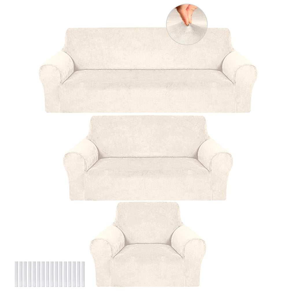 Peryiter 3 Pcs Couch and Loveseat Sofa Covers,Gray Dm,Milk Silk