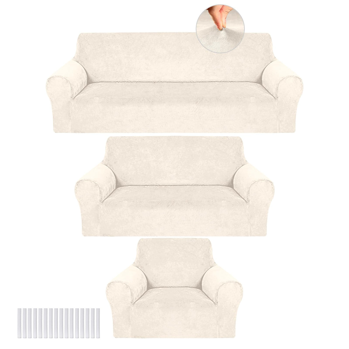 Peryiter 3 Pcs Couch and Loveseat Sofa Covers,Gray Dm,Milk Silk