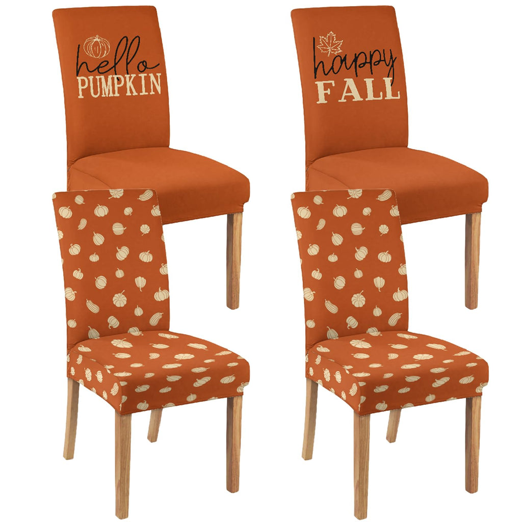 6 Pcs Fall Chair Covers for Dining Room, Thanksgiving Stretch Removable Dining Chair Cover Set of 6, Autumn Pumpkin Chair Slipcovers Seat Protector for Fall Restaurant Decor