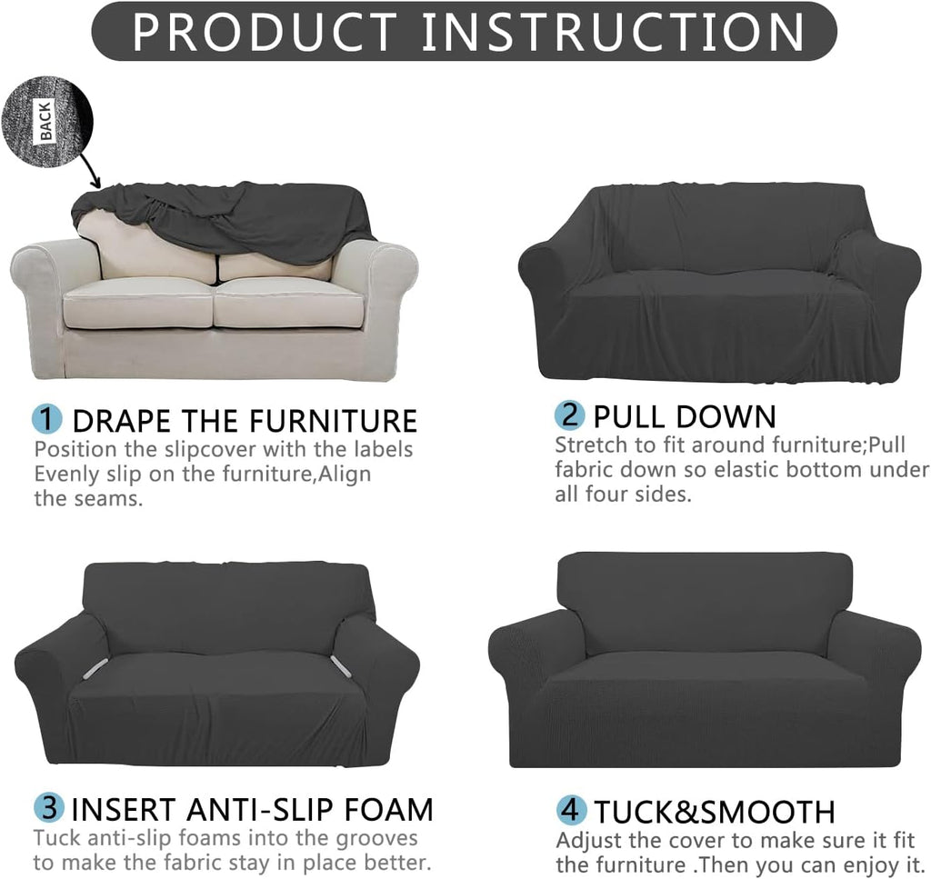 URBANLIFE 1-Piece Stretch Sofa Covers for 2 Cushion Couch, Dusk Blue Gray