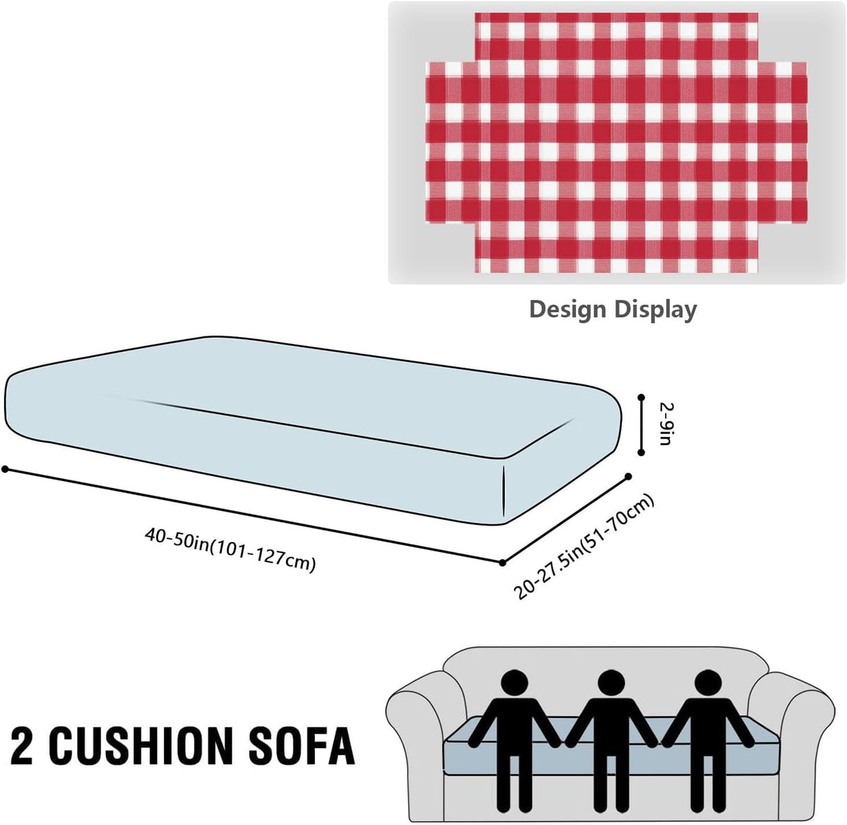 White Red Check Classical Loveseat Covers Couch Covers for 2 Cushion Couch, 1-Piece Stretch Sofa Slipcovers Anti-Slip Washable Furniture Protector for Dogs Pets
