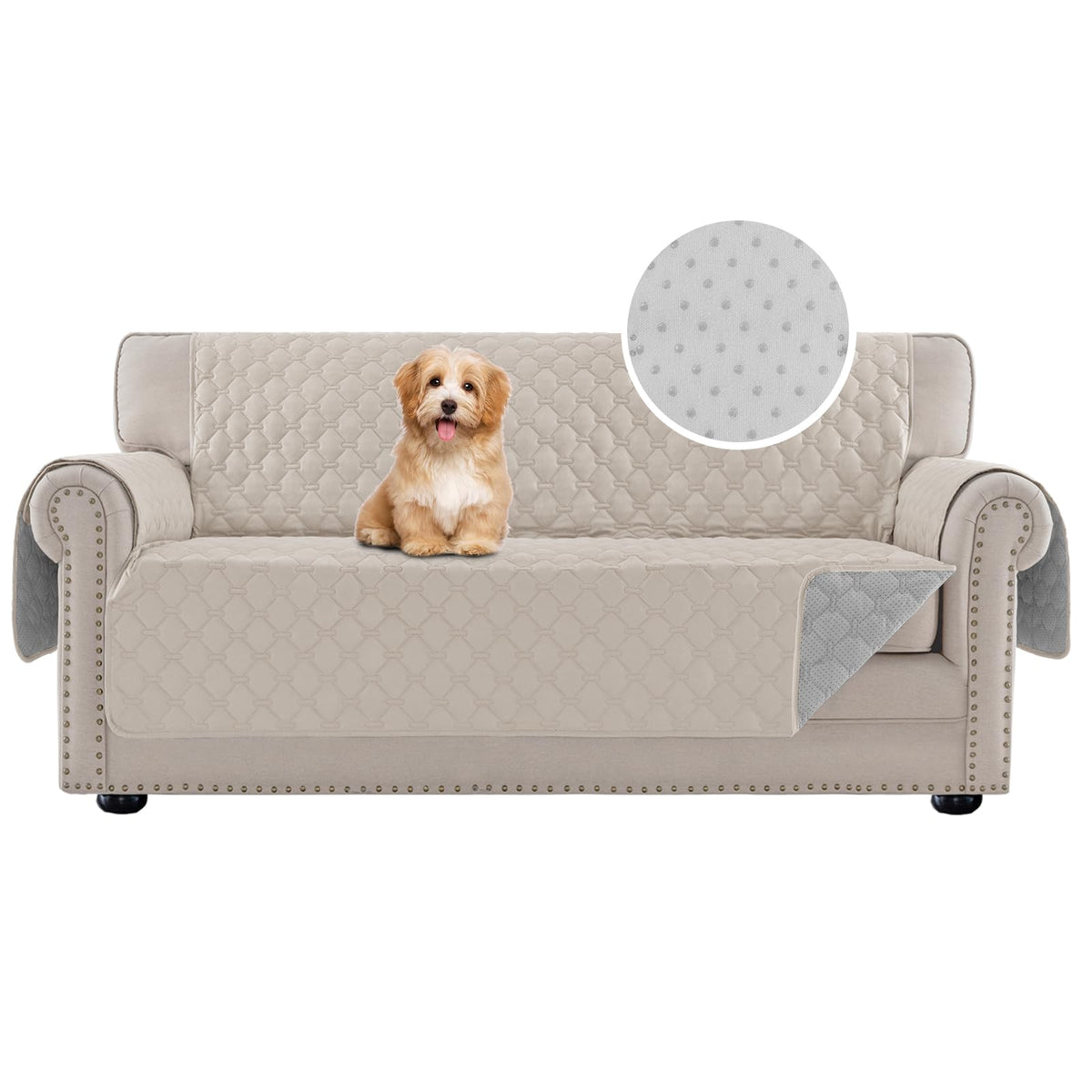 PrinceDeco Love Seat Couch Covers for Dogs Quilted Loveseat Cover Furniture Protector Non-Slip Rubber Backing Water Resistant for 2 Cushion Couch Seat Width to 48"(Loveseat, Brown)