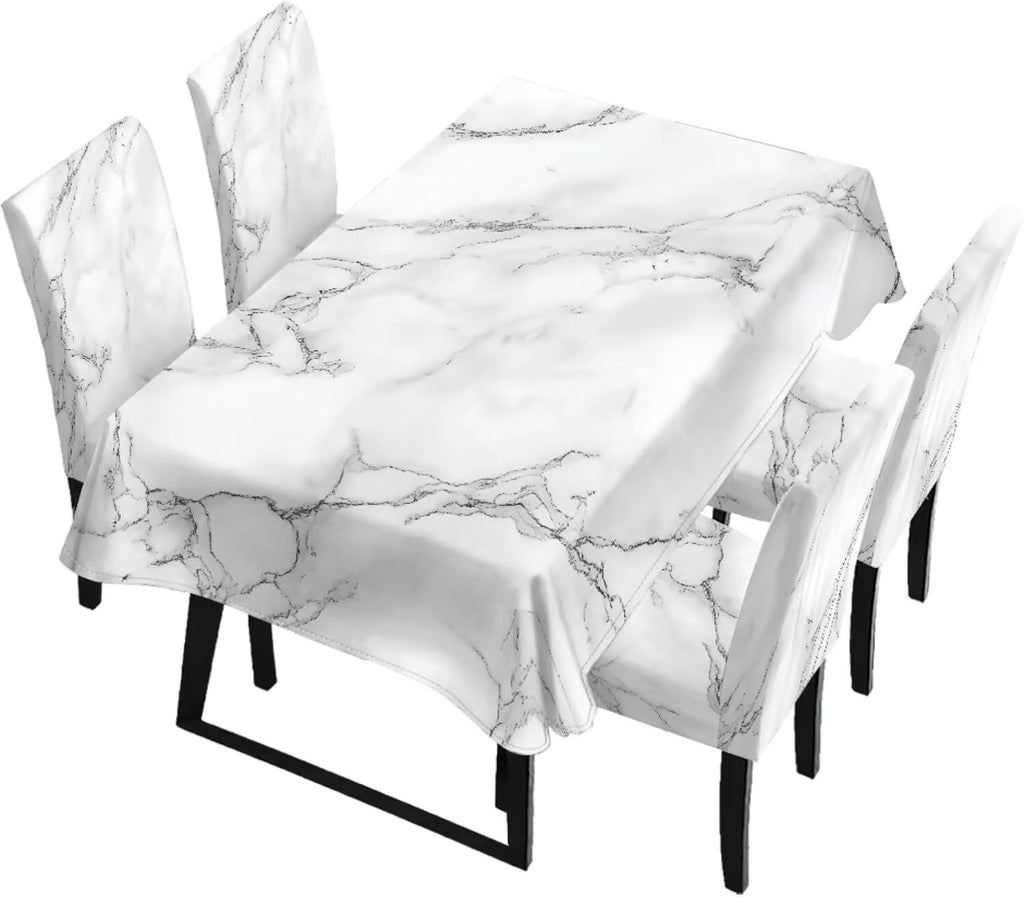 Table Cloth Rectangle Table Set of 7 Include Kitchen Chair Covers and Tablecloths for Dining Room Hotel Banquet, Anti-Scratch Chair Seat Protector Cover, Daisy Hippie Flower Print