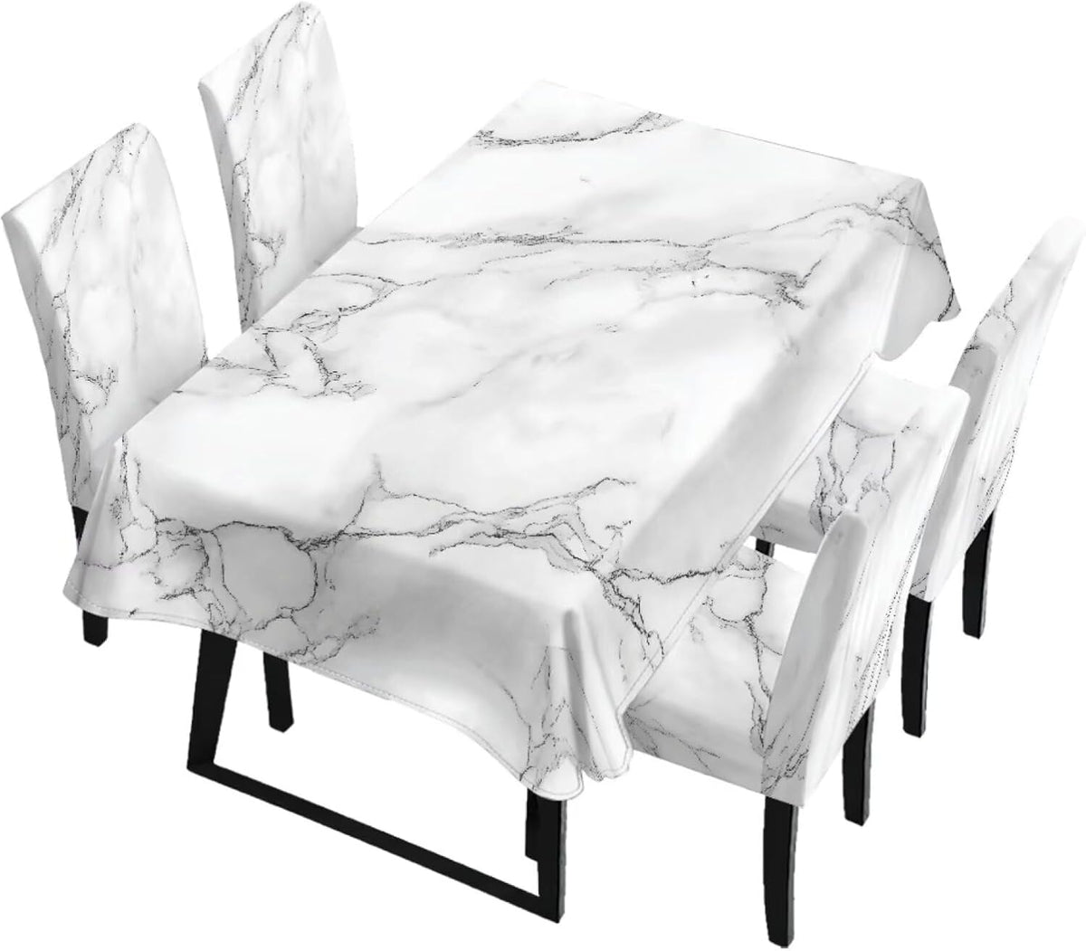 Table Cloth Rectangle Table Set of 7 Include Kitchen Chair Covers and Tablecloths for Dining Room Hotel Banquet, Anti-Scratch Chair Seat Protector Cover, Daisy Hippie Flower Print