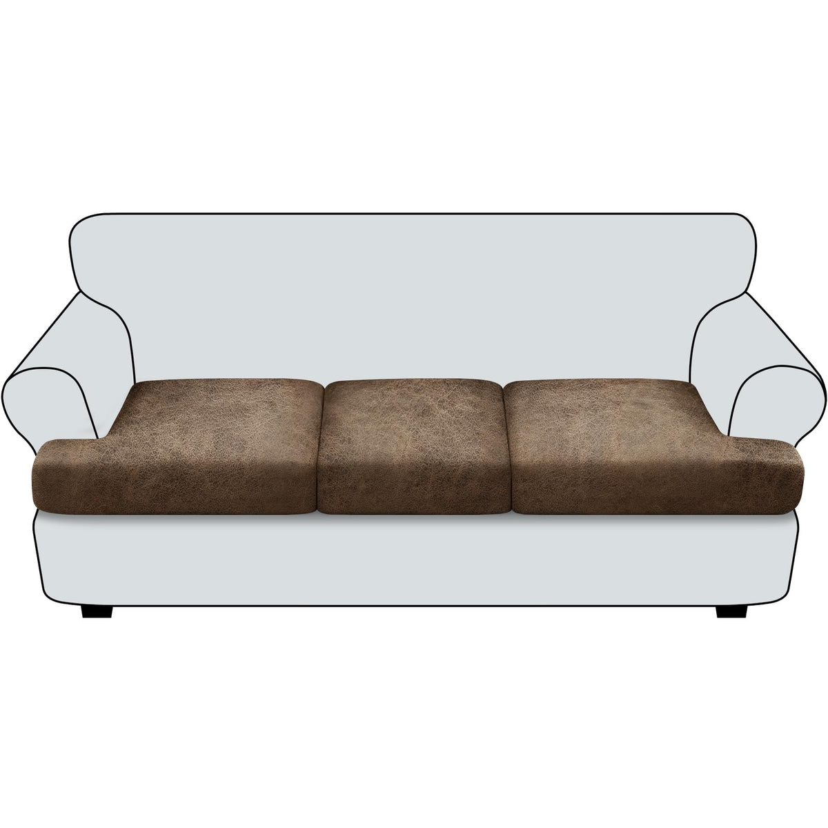 Loveseat Cushion Covers Leather-Look 2PC Stretch Love Seat Slipcover Sets for Living Room Individual Couch Seat Protector, Pet-Friendly, Non-Slip, Easy Fit - Coffee