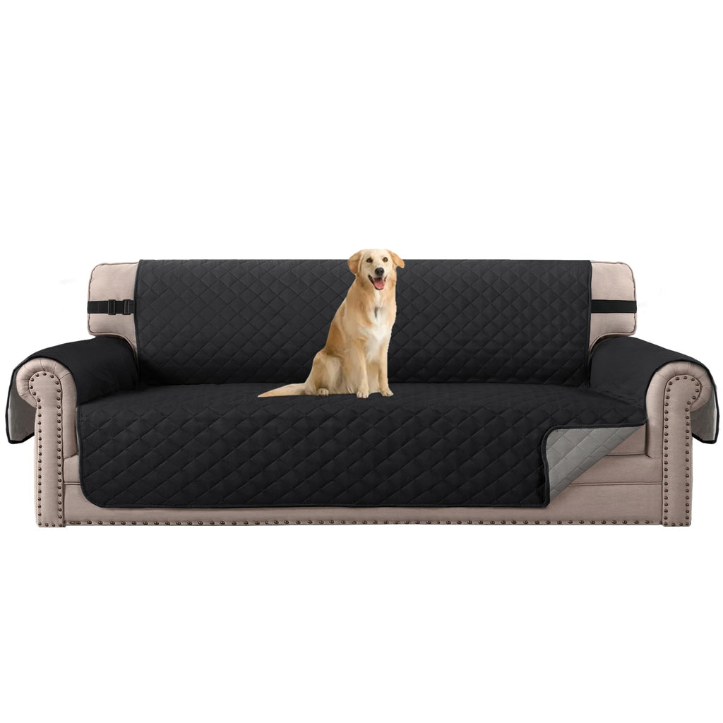 H.VERSAILTEX Reversible Couch Cover for 2 Cushion Couch Water Resistant Loveseat Washable Furniture Cover with Non-Slip Elastic Strap for Dogs, Pets, Kids(Oversized Loveseat, Charcoal Grey)