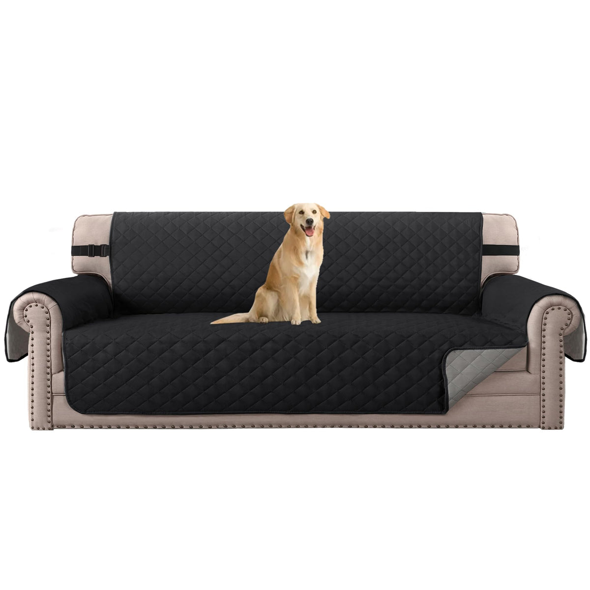 H.VERSAILTEX Reversible Couch Cover for 2 Cushion Couch Water Resistant Loveseat Washable Furniture Cover with Non-Slip Elastic Strap for Dogs, Pets, Kids(Oversized Loveseat, Charcoal Grey)