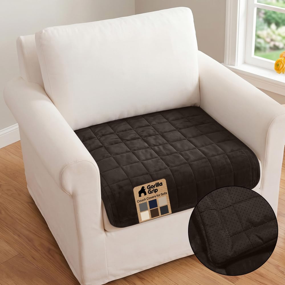 GORILLA GRIP Slip and Leak Resistant Plush Loveseat Cover, Brown