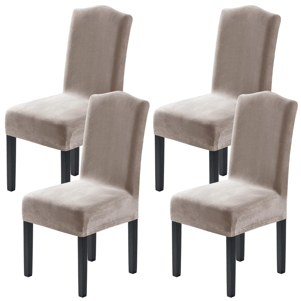 H.VERSAILTEX Dining Chair Covers Velvet Stretch Chair Covers for Dining Room Set of 6 Parson Chair Slipcovers Chair Protectors Covers, Soft Thick Solid Velvet Fabric Washable, Ivory