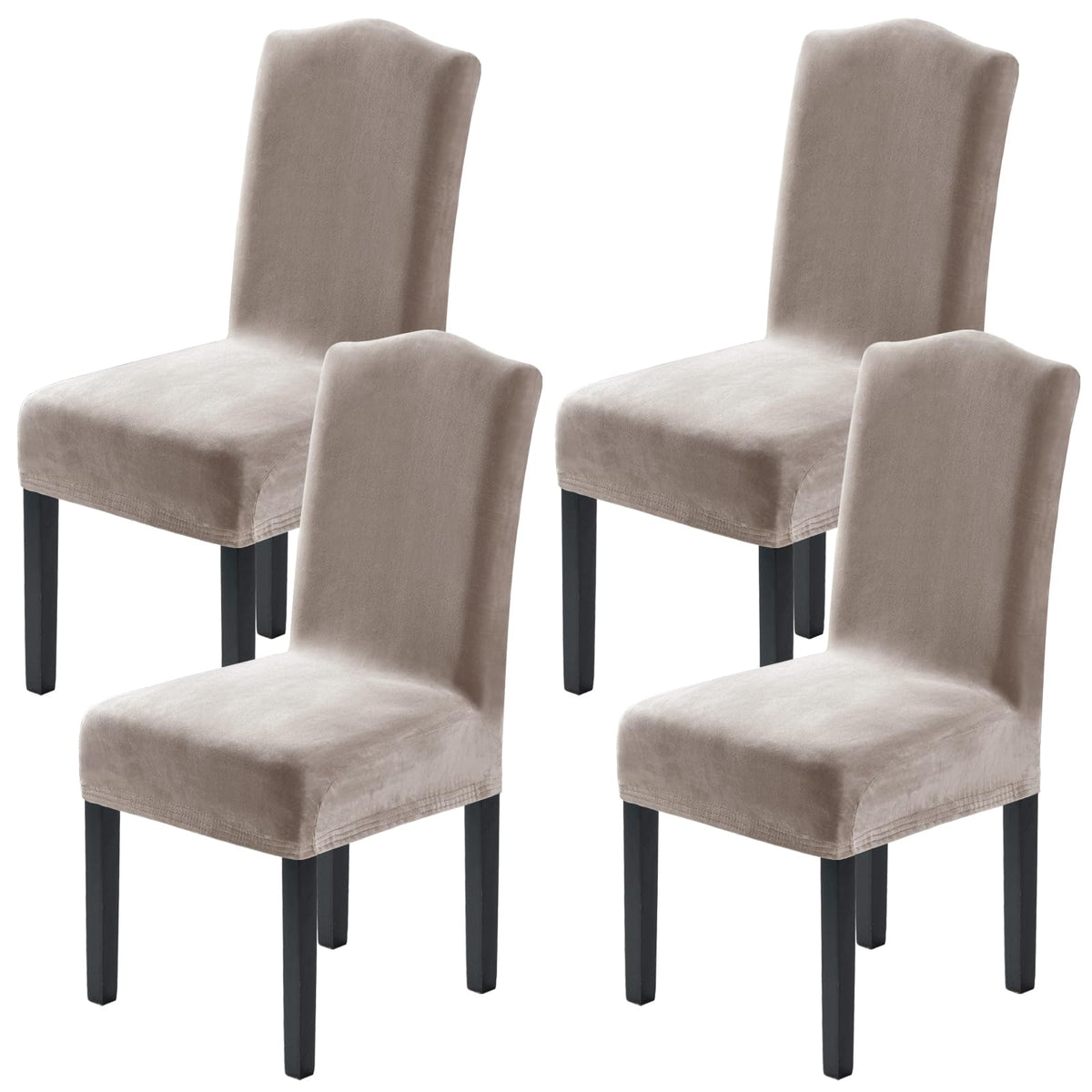 H.VERSAILTEX Dining Chair Covers Velvet Stretch Chair Covers for Dining Room Set of 6 Parson Chair Slipcovers Chair Protectors Covers, Soft Thick Solid Velvet Fabric Washable, Ivory