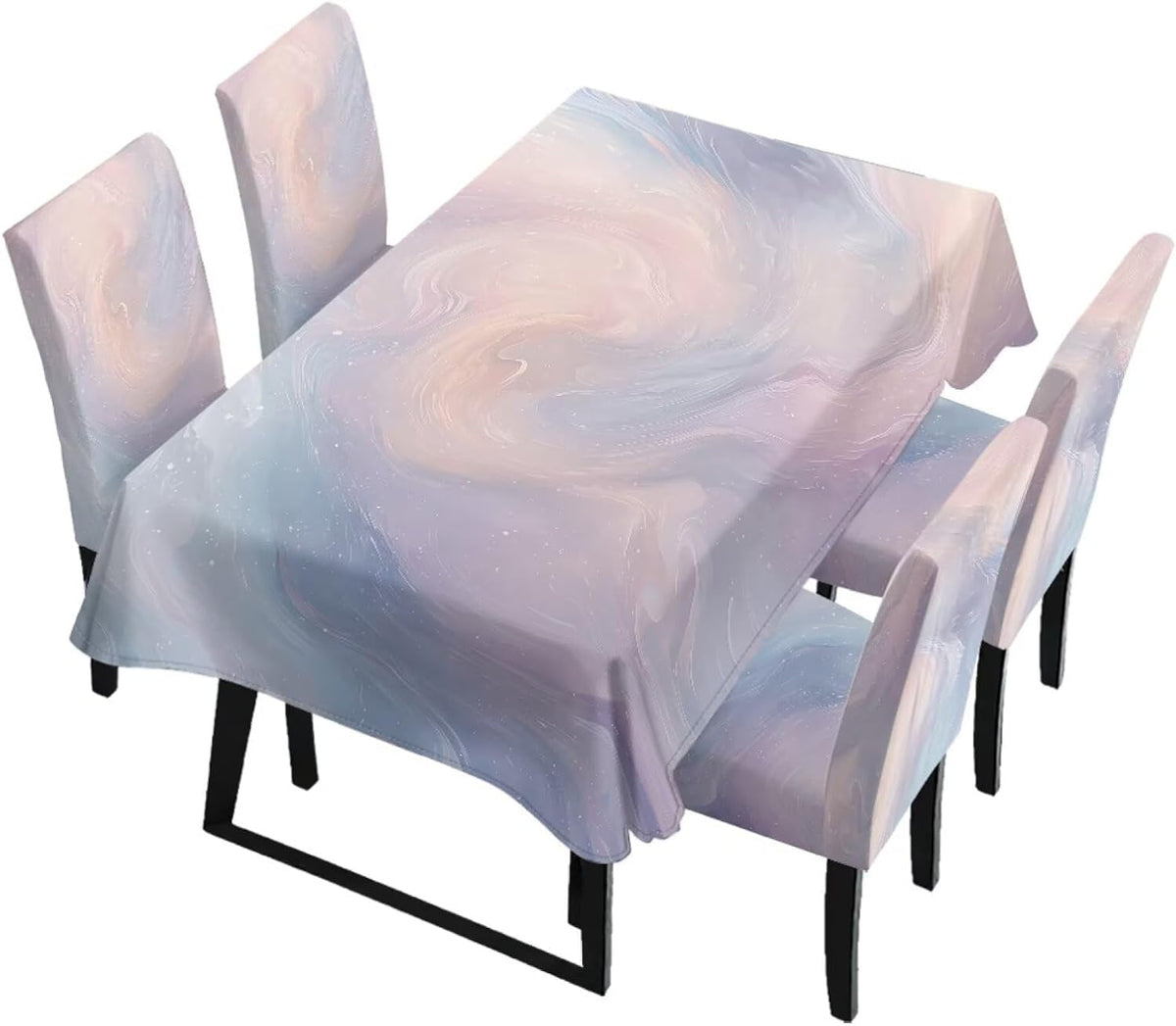 Polynesia Dining Room Chair Cover with Tablecloths 5 Pack, Scratch-Resistant Washable Parsons Chair Slipcovers Removable Table Cloth for Kitchen, Plumeria Floral Monstera Leaf Print Blue