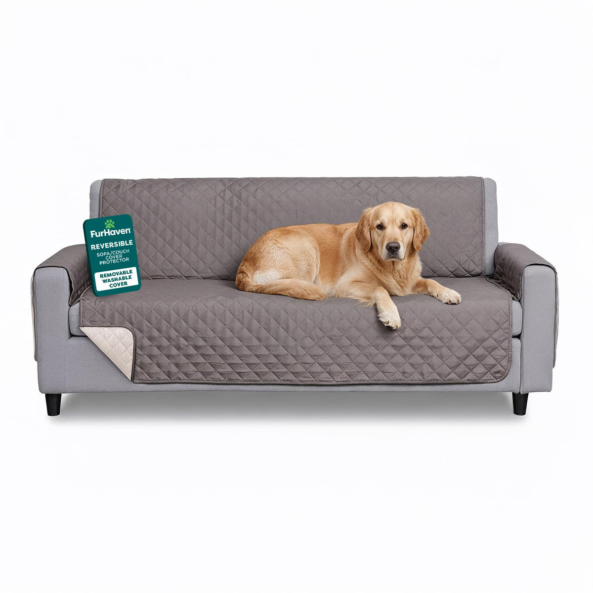 Furhaven Water-Resistant & Reversible Loveseat Cover Protector for Dogs, Cats, & Children - Two-Tone Pinsonic Quilted Living Room Furniture Cover - Gray/Mist, Loveseat