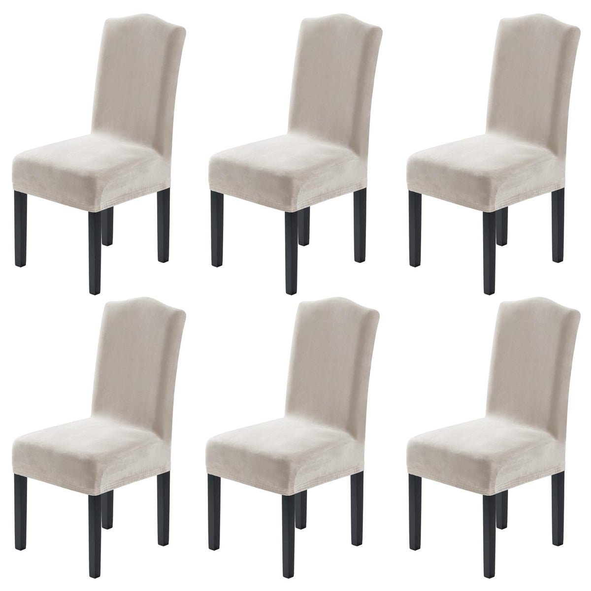 H.VERSAILTEX Dining Chair Covers Velvet Stretch Chair Covers for Dining Room Set of 6 Parson Chair Slipcovers Chair Protectors Covers, Soft Thick Solid Velvet Fabric Washable, Ivory