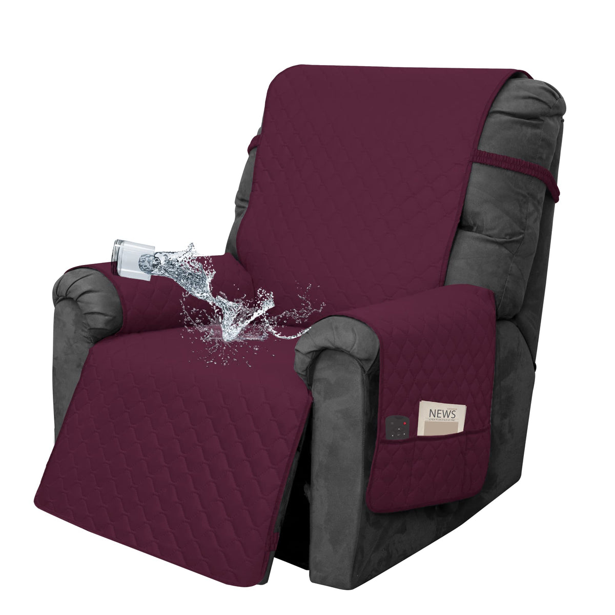 Easy-Going Waterproof Recliner Loveseat Sofa Cover with Pocket, 1-Piece Reversible Couch Cover for 2 Seat Recliner, Protector with Elastic Straps for Pets(Recliner Loveseat, Gray/Light Gray)